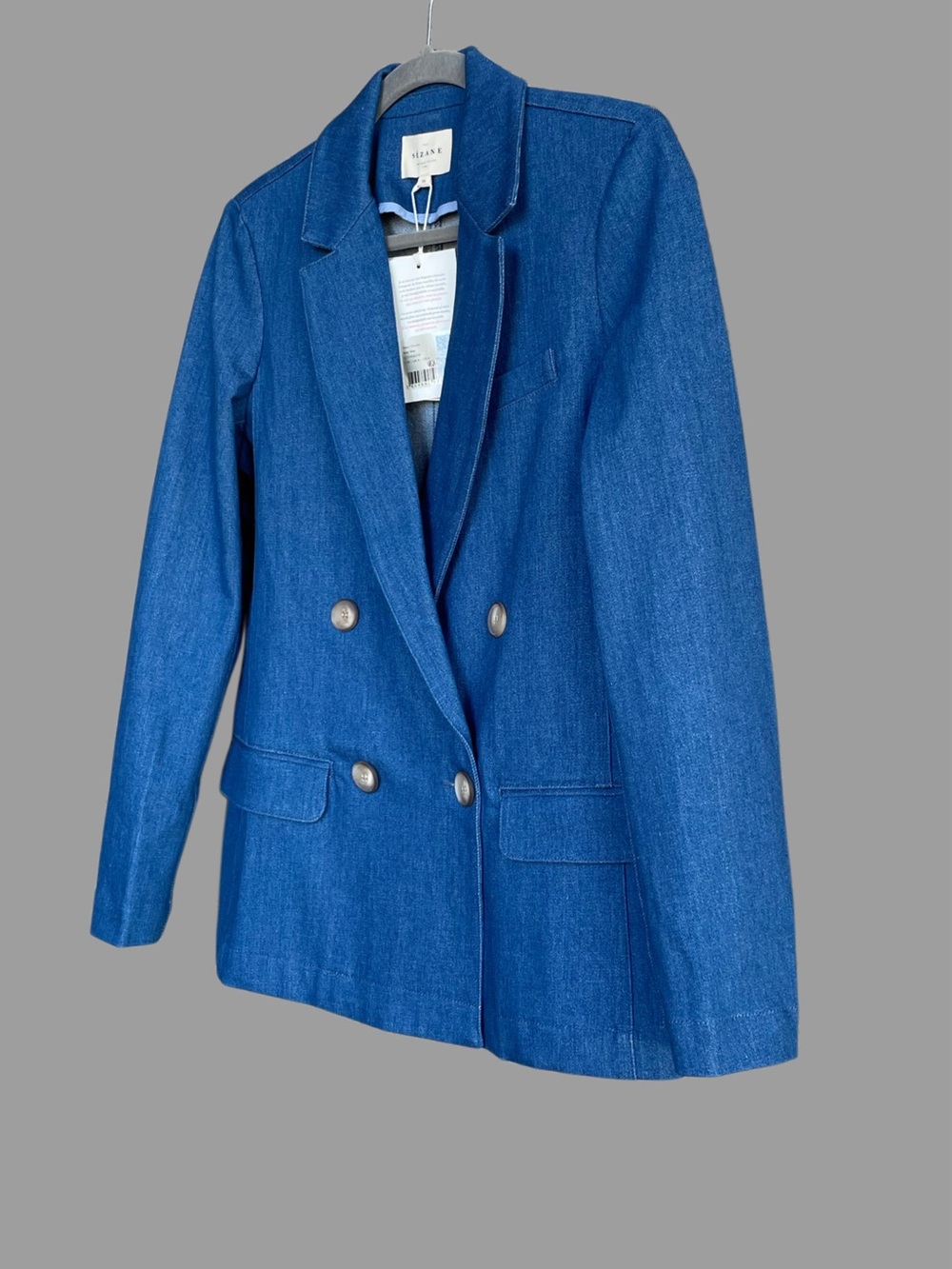 SEZANE NWT Blue Denim Cotton Double Breasted Lapels Blazer Christie Suit Jacket - Picture 14 of 17